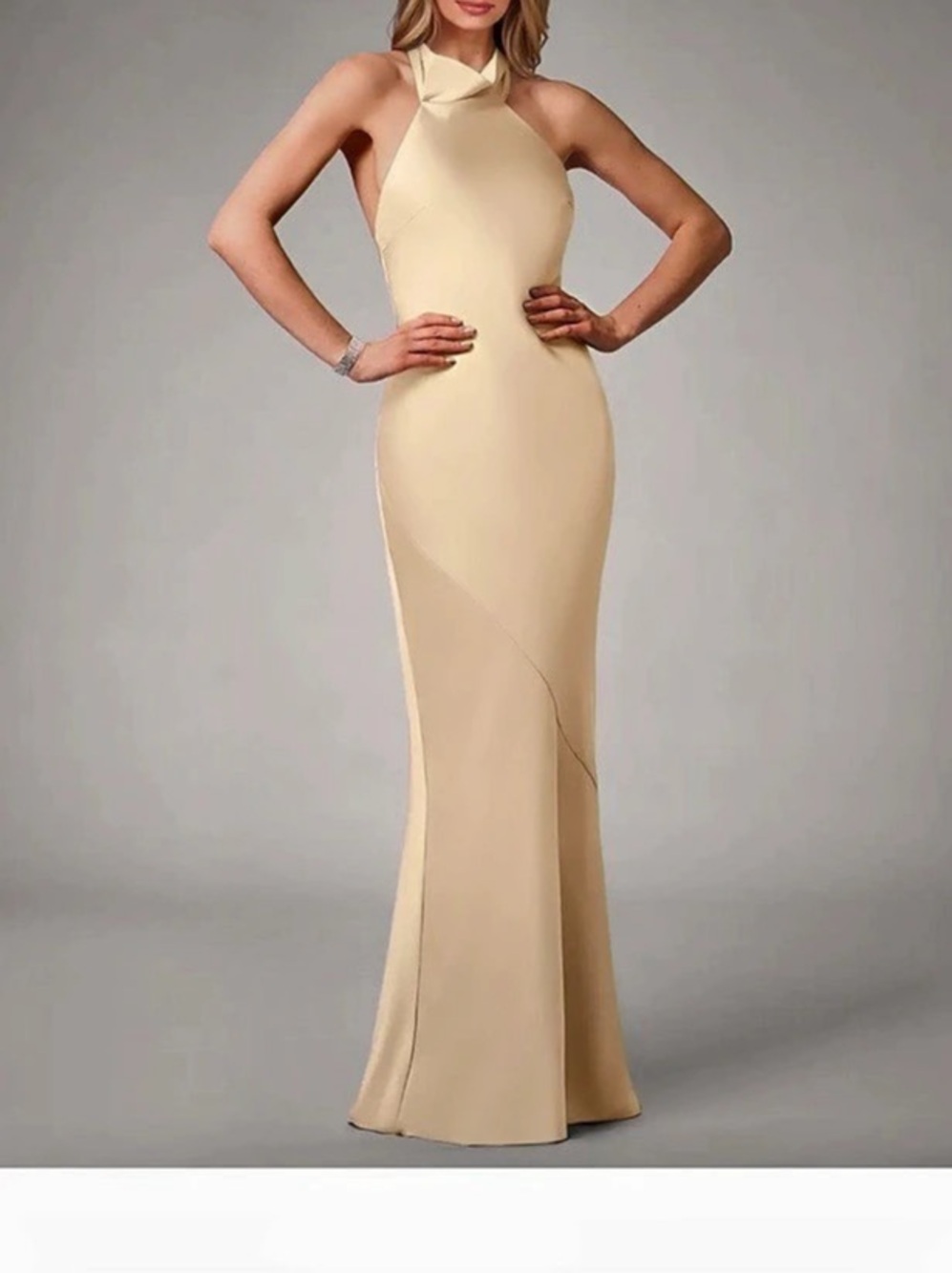 Azazie Velli Stretch Satin Maxi Dress in Champagne